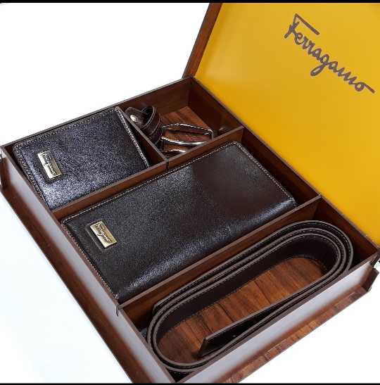 ست کیف کتی و کمربند و جای کارت چرم طبیعی