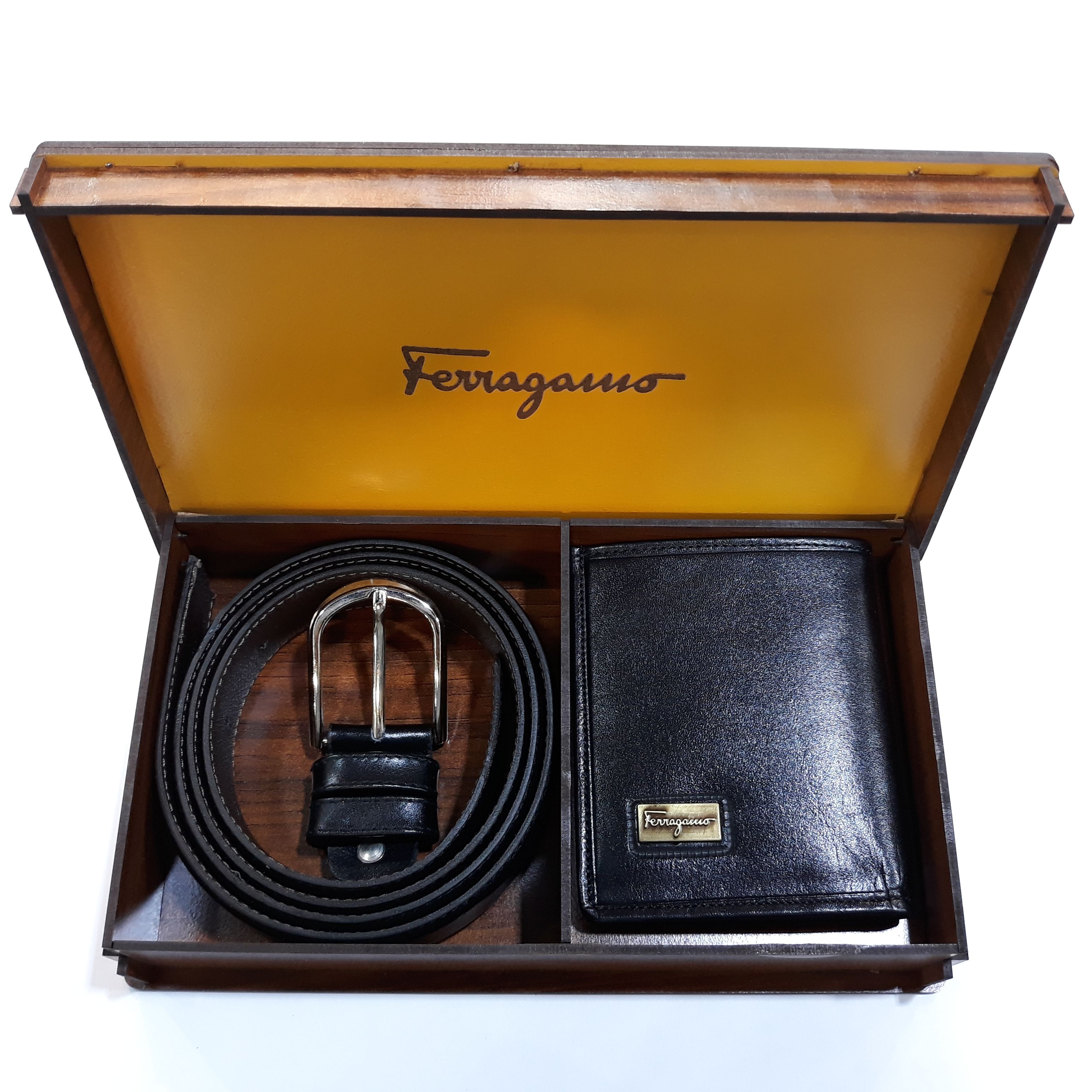 ست کیف و‌کمربند فاراگاما چرم طبیعی