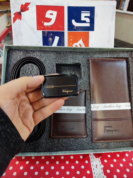 ست فاراگاما چرم مصنوعی رنگ قهوه ای ،