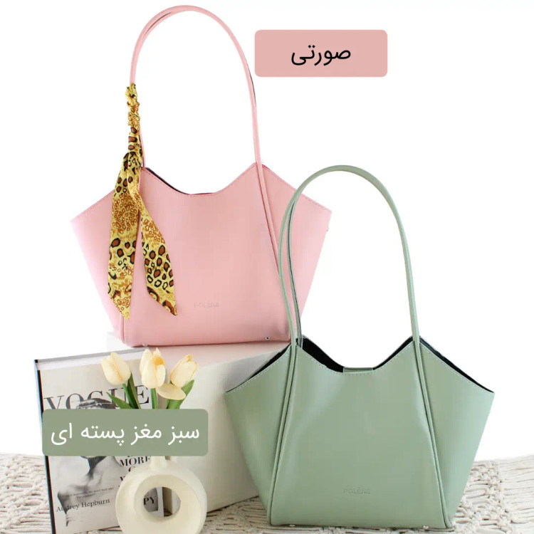 کیف بزرگ زنانه رنگ سبز مغز پسته ای و صورتی