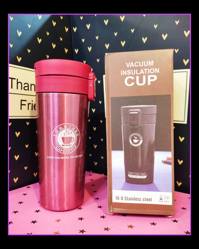 تراول ماگ بلند ۵۰۰ میلی لیتری رنگ صورتی اکلیلی