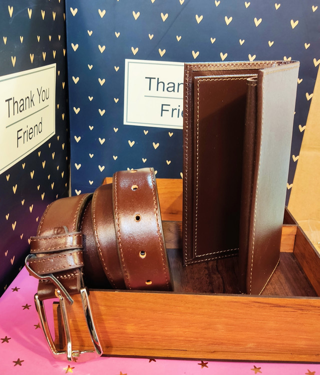 کمربند و کیف بلند پالتویی چرم طبیعی رنگ قهوهای