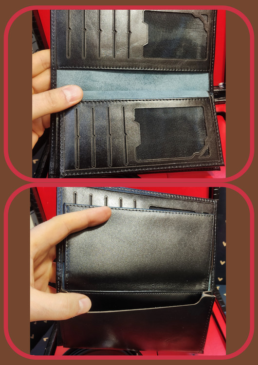 کیف چرم بلند که جای مخصوص موبایل دارد و جای کارت فراوان