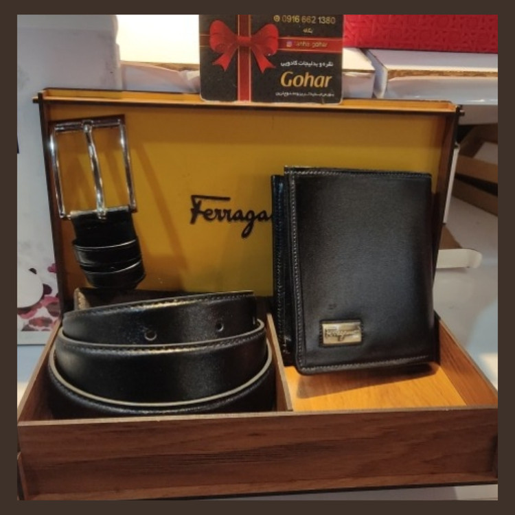 ست کیف وکمربند رنگمشکی چرم طبیعی