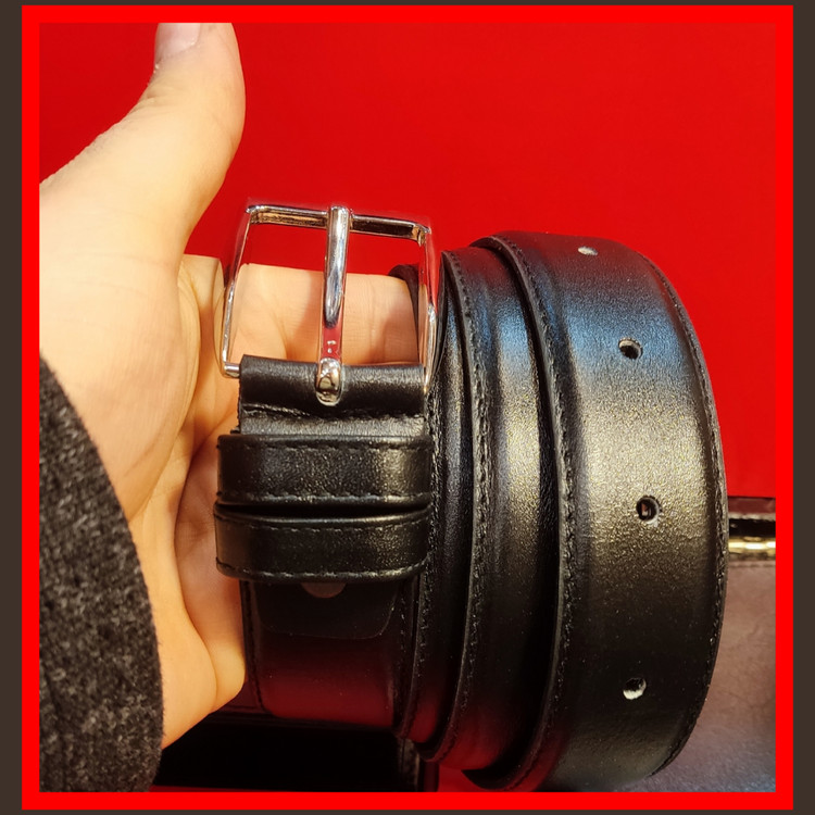 کمربند چرم طبیعی گاوی رنگ مشکی و سگک استیل
