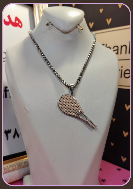 پلاک طرح راکت و زنجیر بلند ۶۰سانت هر دو استیل اصل