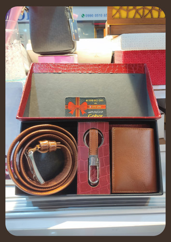 ست کیف کوتاه و کمربند و دسته کلید چرم طبیعی گاوی