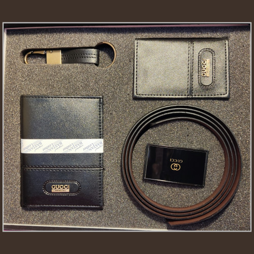 ست کیف کوتاه جیبی و کمربند باسگک زیبا ، رنگ مشکی برند گوچی