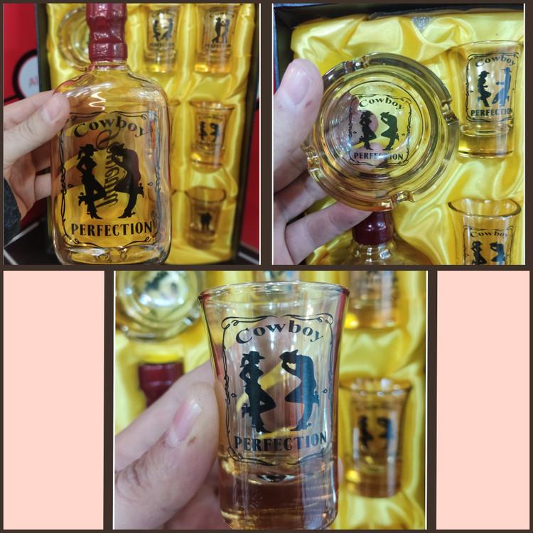 شیشه کوتاه و ۶ عدد شات و زیر سیگاری مدل کابوی