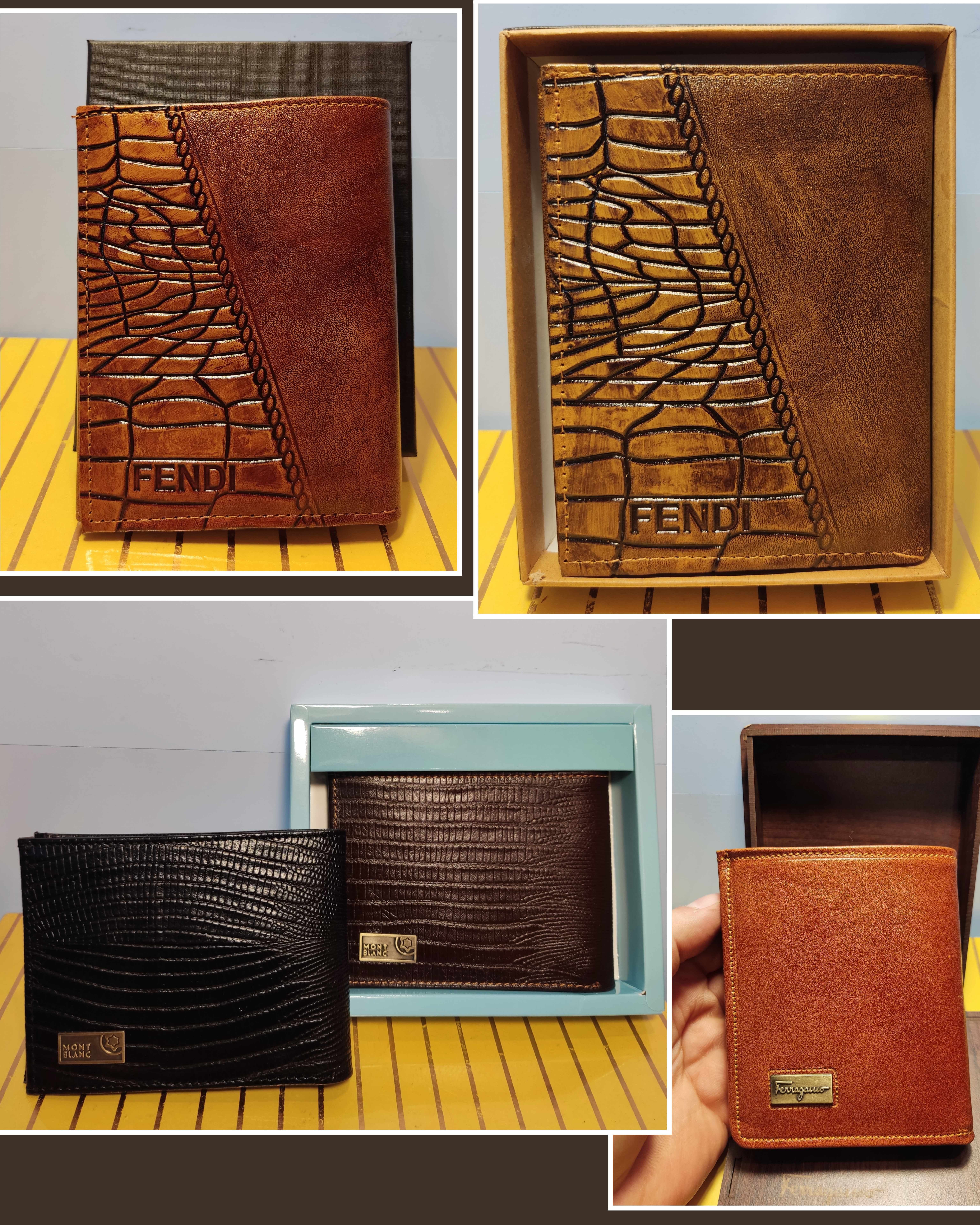 کیف جیبی چرم درجه یک و طبیعی مردانه برند fendi ، mont Blanc ، farogama